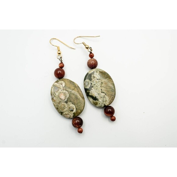 Green Jasper chunky natural stone necklace beaded Set with Earrings demi-parure - Picture 5 of 8